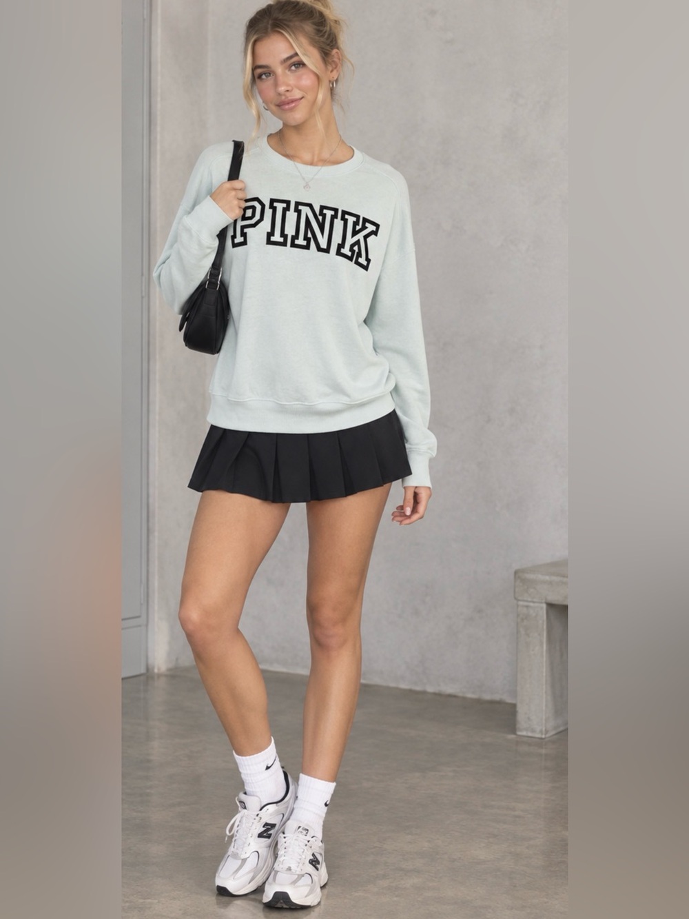 Victoria’s Secret Pastel Blue Pink PullOver Sweatshirt S M Spell out Preppy